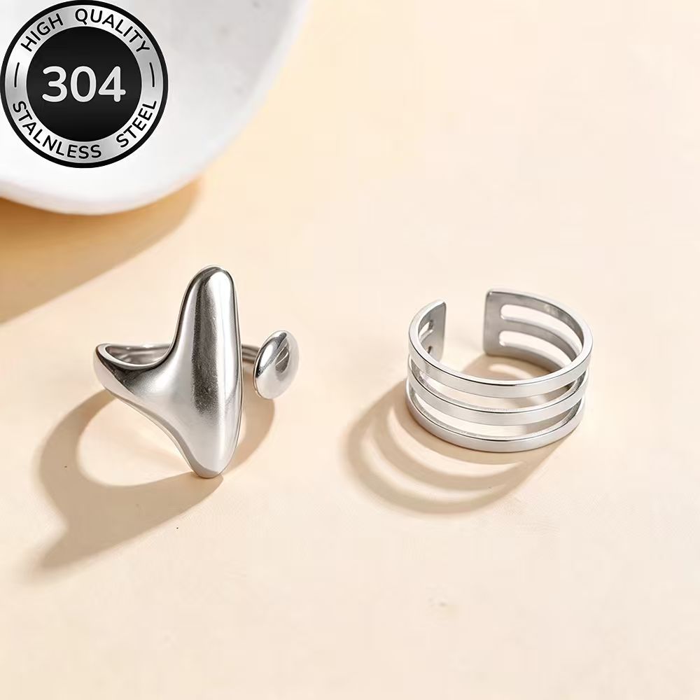 2pcs Golden Stackable Open Rings Set, Women's Fashionable Gift